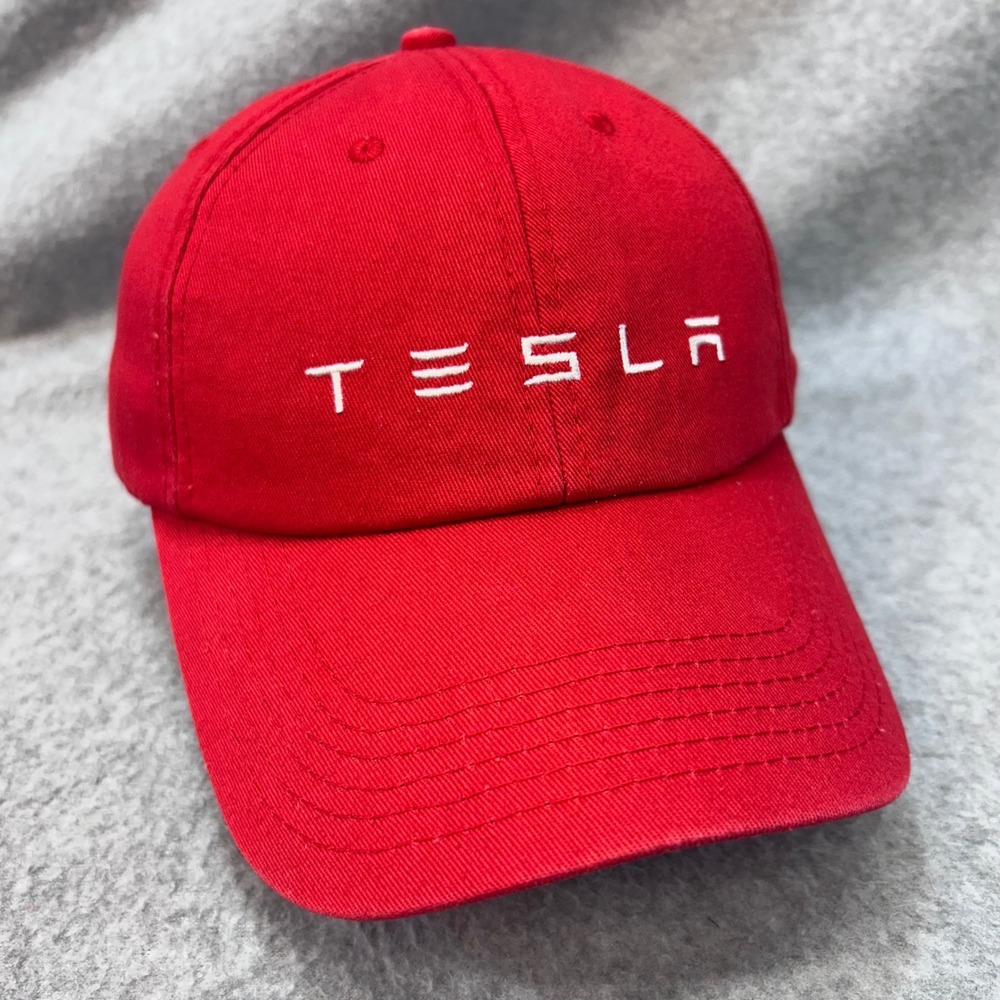 Tesla Wordmark Unisex Red Tesla Baseball Hat Adjustable Strapback OSFM